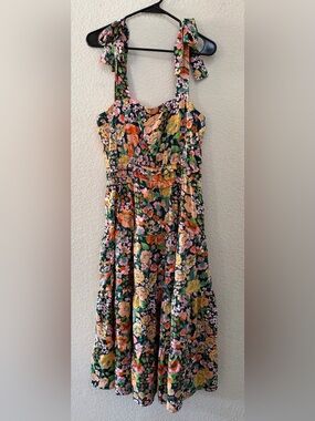THML Women’s Medium Colorful Floral Ruffle Midi Dress Summer